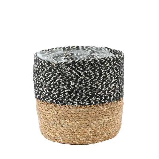 Natural and Black Seagrass Basket (14cm x 15cm)