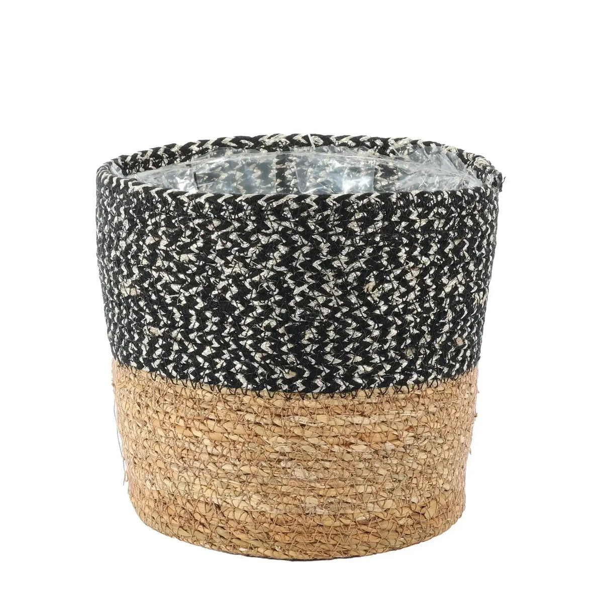 Natural and Black Seagrass Basket (16cm x 17.5cm)