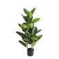Artificial rubber plant in black pot, realistic green home décor accent