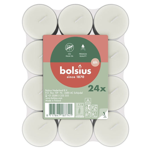 Bolsius Clear Cup Tealights - White (24 Pack)