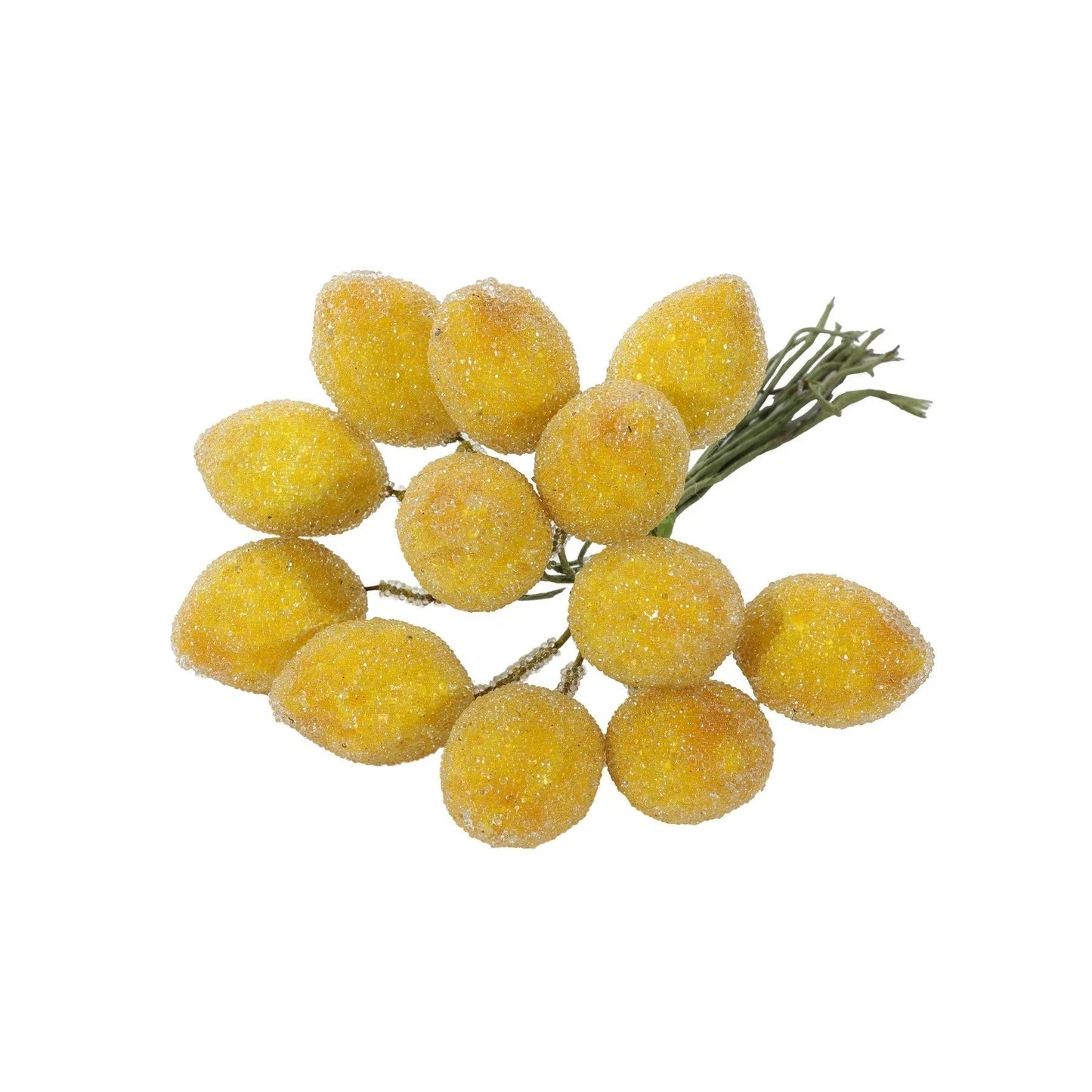 Artificial sugared lemon cluster with green stems, home décor accent