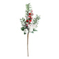Festive artificial greenery spray with red berries, frosted leaves, and white pom poms