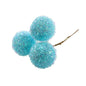 Three sparkly blue decorative pom pom balls on a stem for home decor or crafts