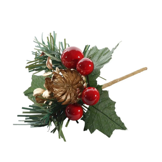 Red Berry and Gold Flower Pick (14cm)