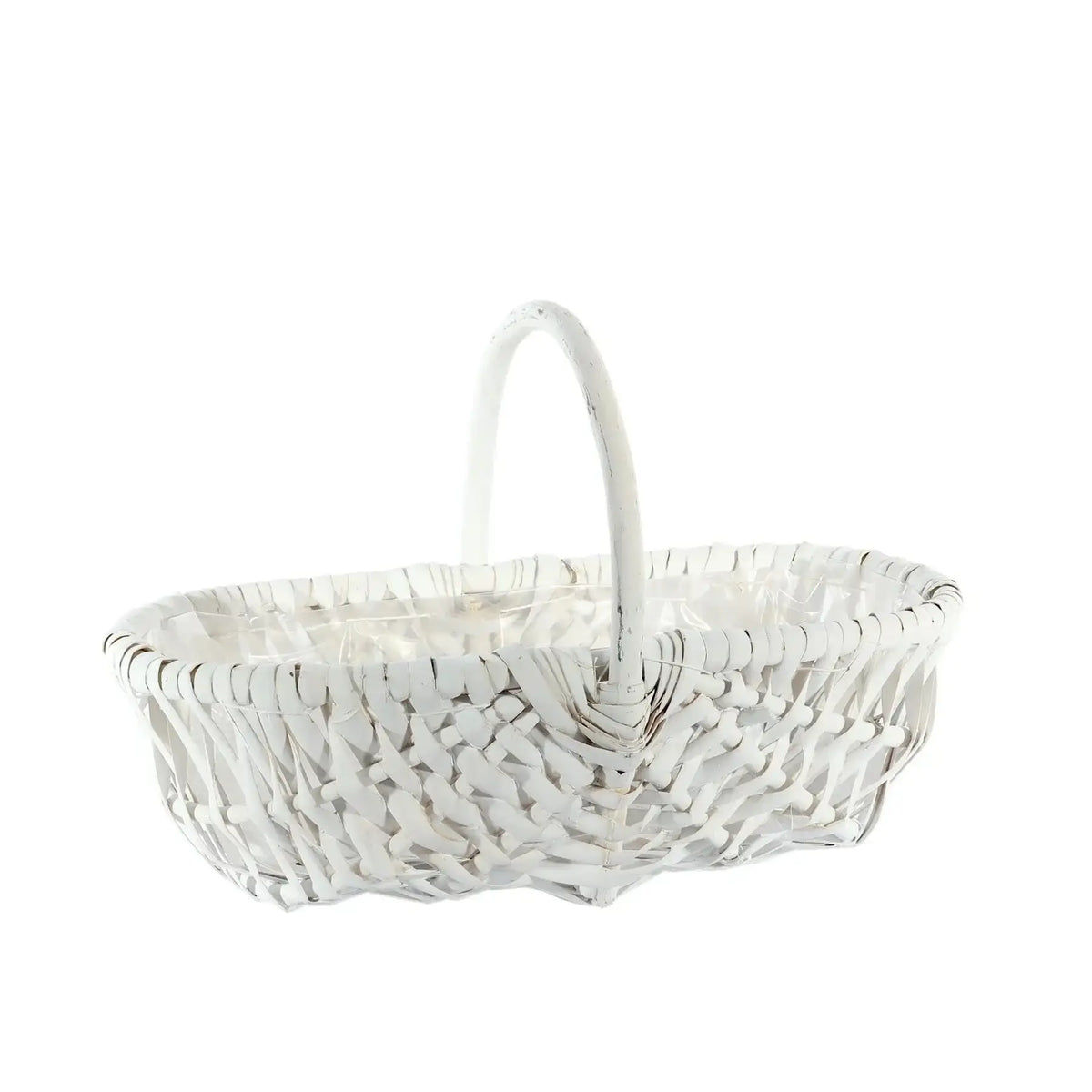 White Oval Split Willow Basket with Handle and Liner (42cm)