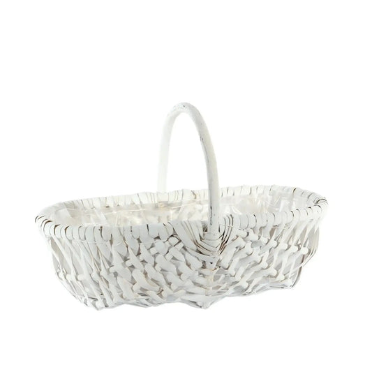 White Oval Split Willow Basket with Handle and Liner (42cm)