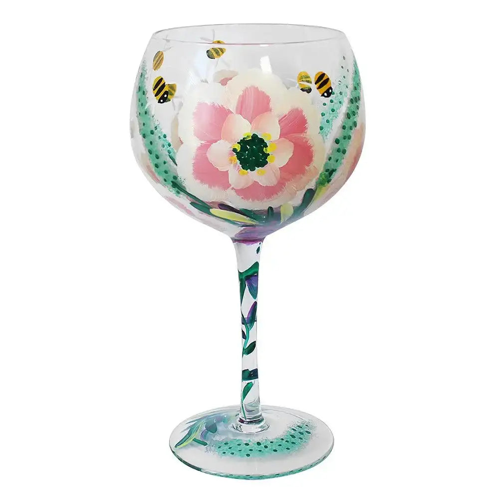 Peonies and Bees Hand Painted Gin Glass