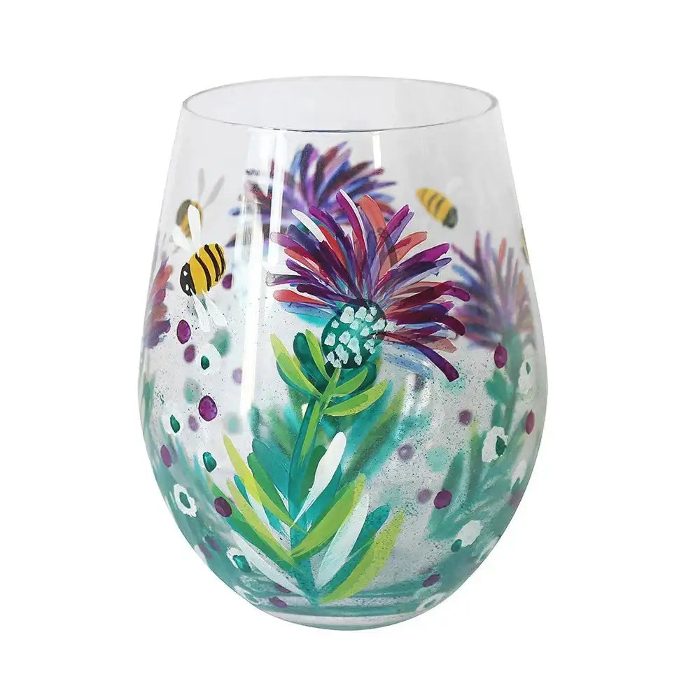 Thistles and Bees Stemless Hand Painted Glass