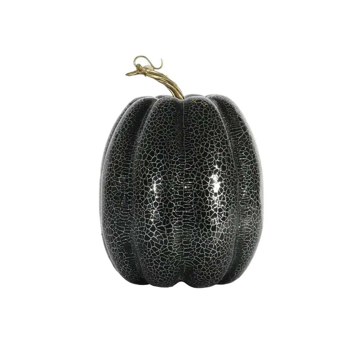 Black crackle glass pumpkin with gold stem, elegant fall home décor accent