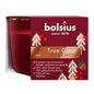 Red Bolsius True Glow Winter Spices scented candle in box with festive design