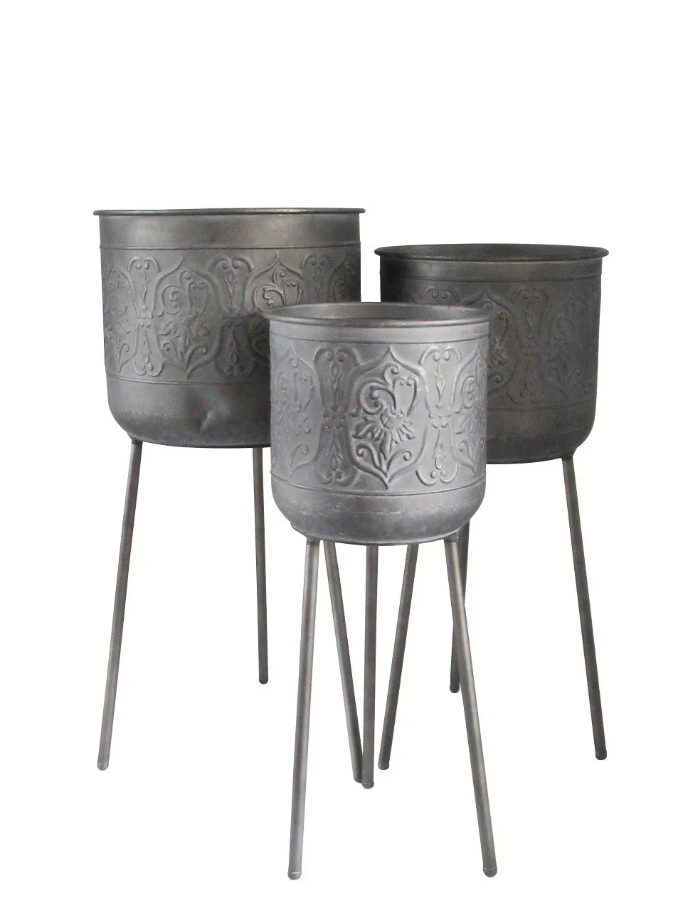 Grey Creation Legacy Zinc Planters on Stands (Set of 3)