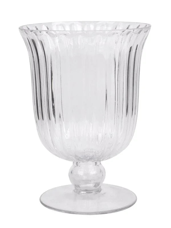 Clear Rochelle Fluted Stemmed Hurricane Glass Vase (21cm)