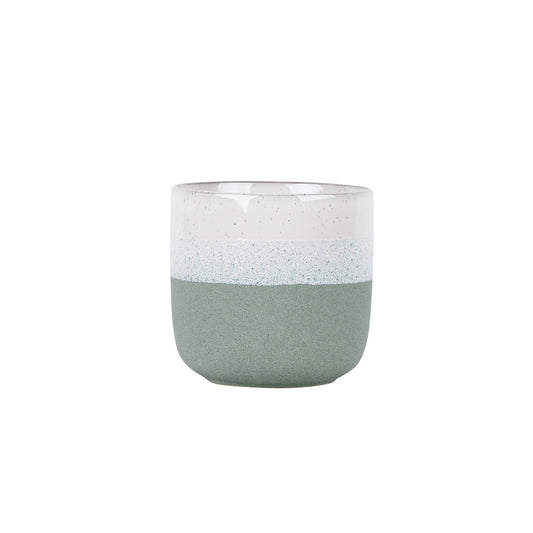 Hortus Green &amp; White Bordeaux Stoneware Pot (16cm H x 17cm Dia)