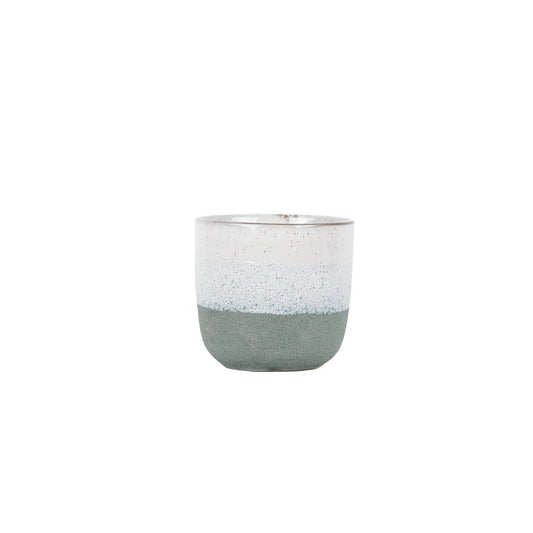 Hortus Green &amp; White Bordeaux Stoneware Pot  (12cm H x 13cm Dia)