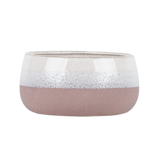 Hortus Pink &amp; White Bordeaux Stoneware Pot (13.5cm H x 25.5cm Dia)