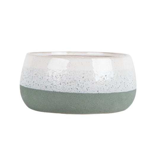 Hortus Green &amp; White Bordeaux Stoneware Pot (13.5cm H x 25.5cm Dia)