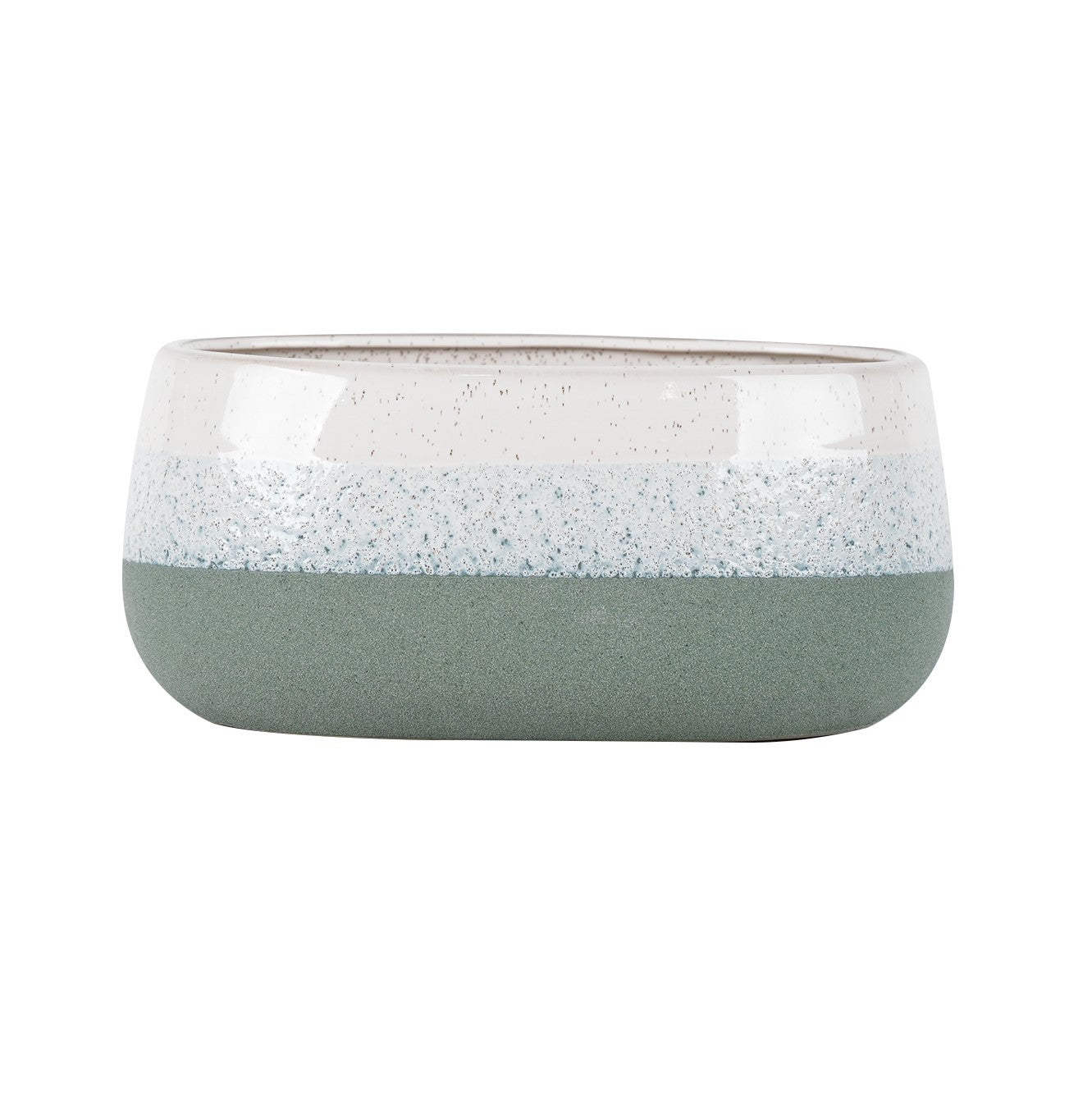 Hortus Green &amp; White Bordeaux Stoneware Pot (13cm H x 26cm Dia)