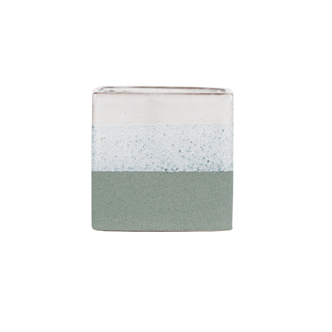 Hortus Green &amp; White Bordeaux Stoneware Cube (16cm H x 16.5cm W)