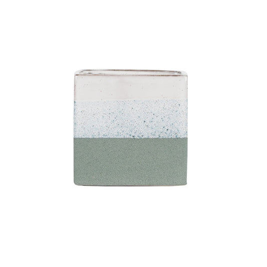 Hortus Green &amp; White Bordeaux Stoneware Cube (16cm H x 16.5cm W)