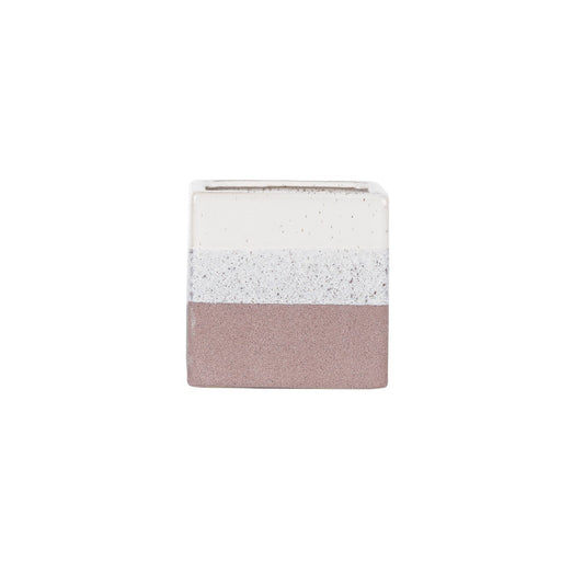 Hortus Pink &amp; White Bordeaux Stoneware Cube (12.5cm H x 12.5cm W)