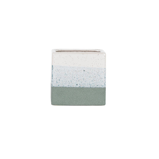 Hortus Green &amp; White Bordeaux Stoneware Cube (12.5cm H x 12.5cm W)