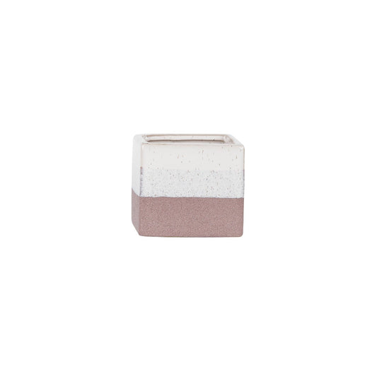 Hortus Pink &amp; White Bordeaux Stoneware Cube (9.5cm H x 10.5cm W)