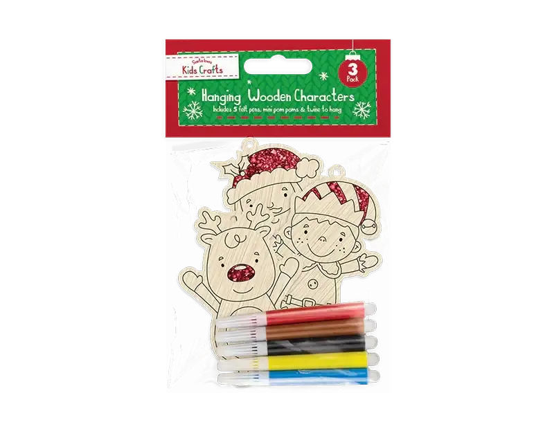 Bristow Direct Colour-In Wooden Hanging Characters 3 pack with felt pens