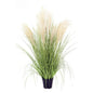 Artificial pampas grass plant in black pot for home decor, featuring feathery beige plumes