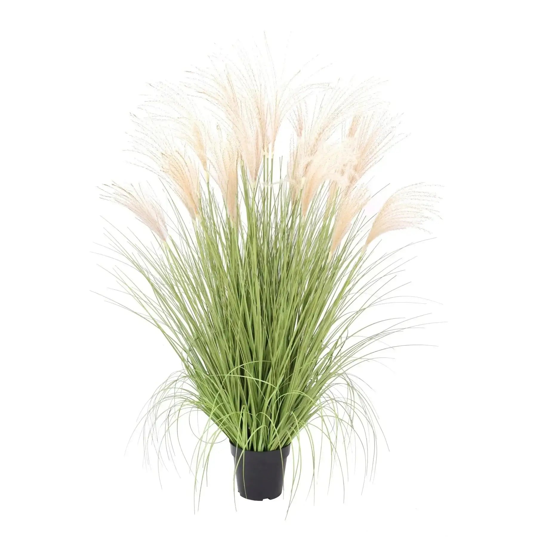 Artificial pampas grass plant in black pot, modern home décor accent