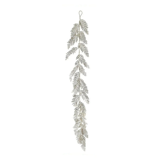 Silver glittered leaf garland for festive home décor and holiday decoration