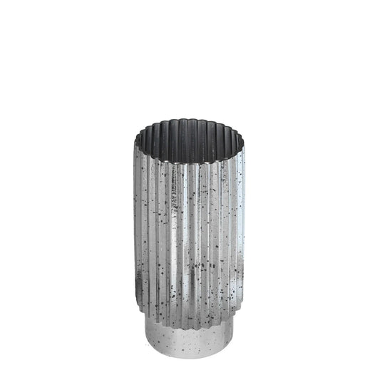 Silver Tonal Ribbed Cylinder VaseÂ (30cm)