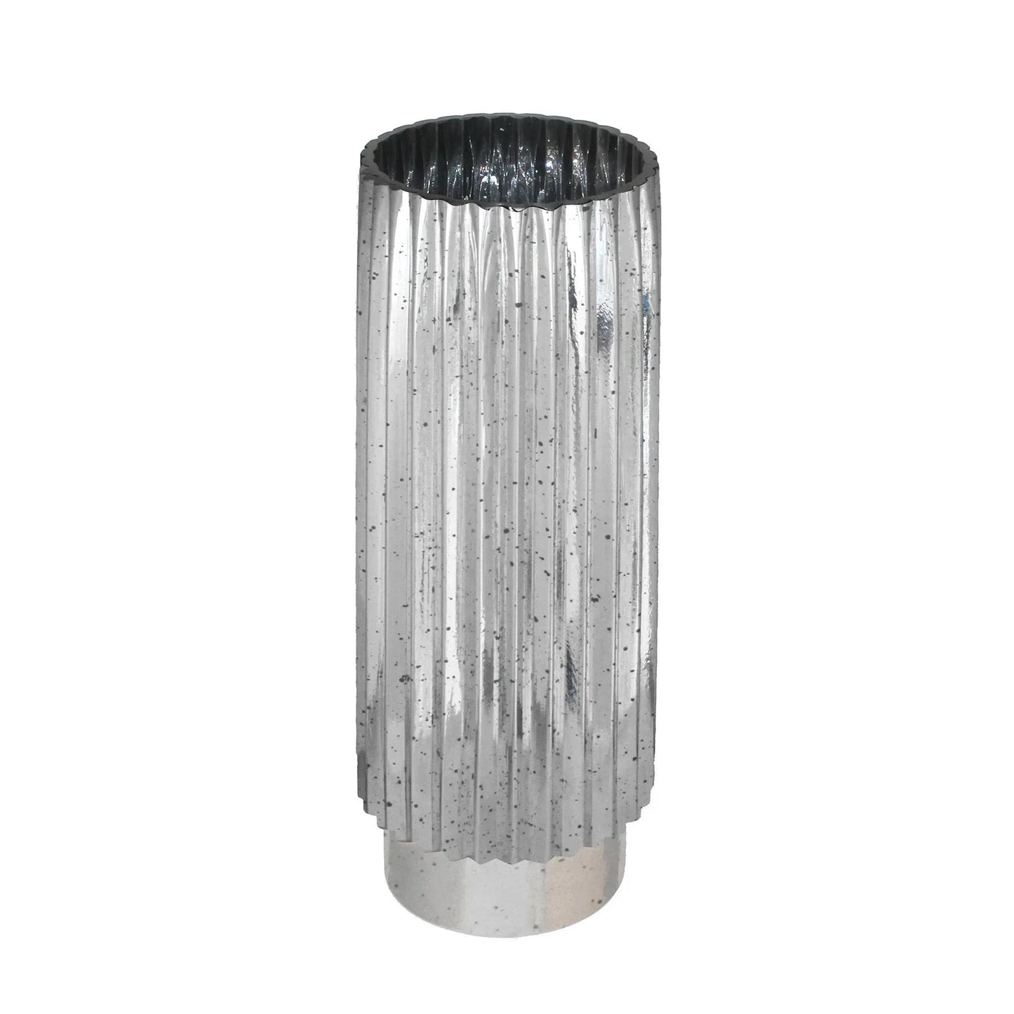 Silver Tonal Ribbed Cylinder VaseÂ (40cm)