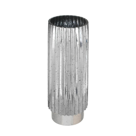 Silver Tonal Ribbed Cylinder VaseÂ (40cm)