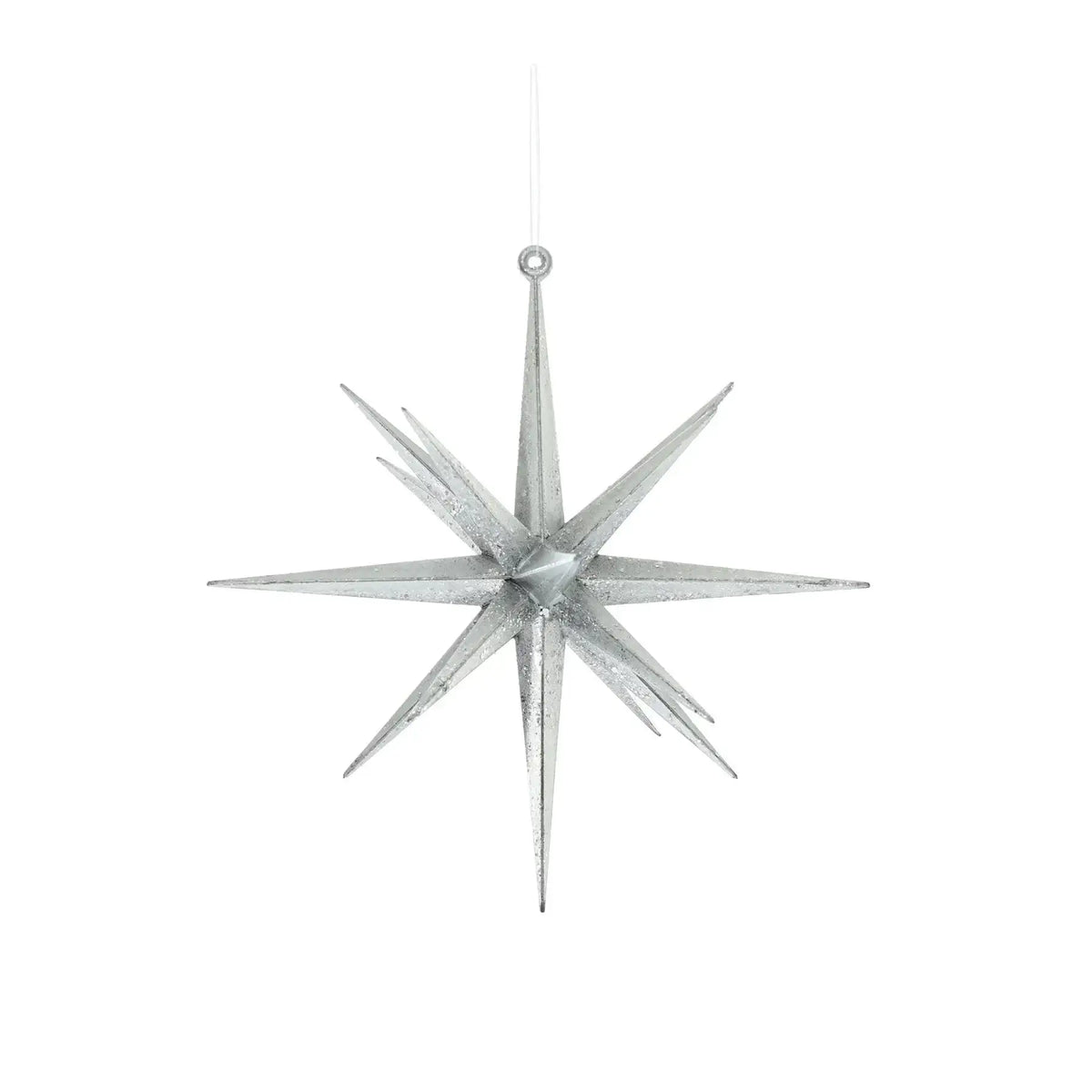 Silver glitter star ornament for holiday home décor, eight-pointed hanging decoration