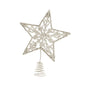 Glittery silver star tree topper with intricate design for holiday home décor