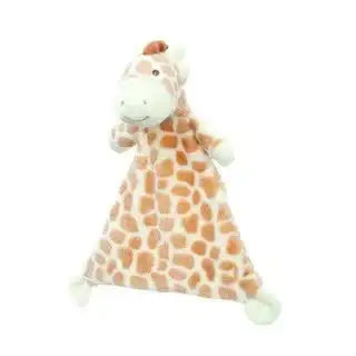 Plush giraffe security blanket baby gift with soft brown and cream spots