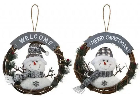 Fabric Snowman Wreath Hanging Decoration 13 Inch (Assorted)