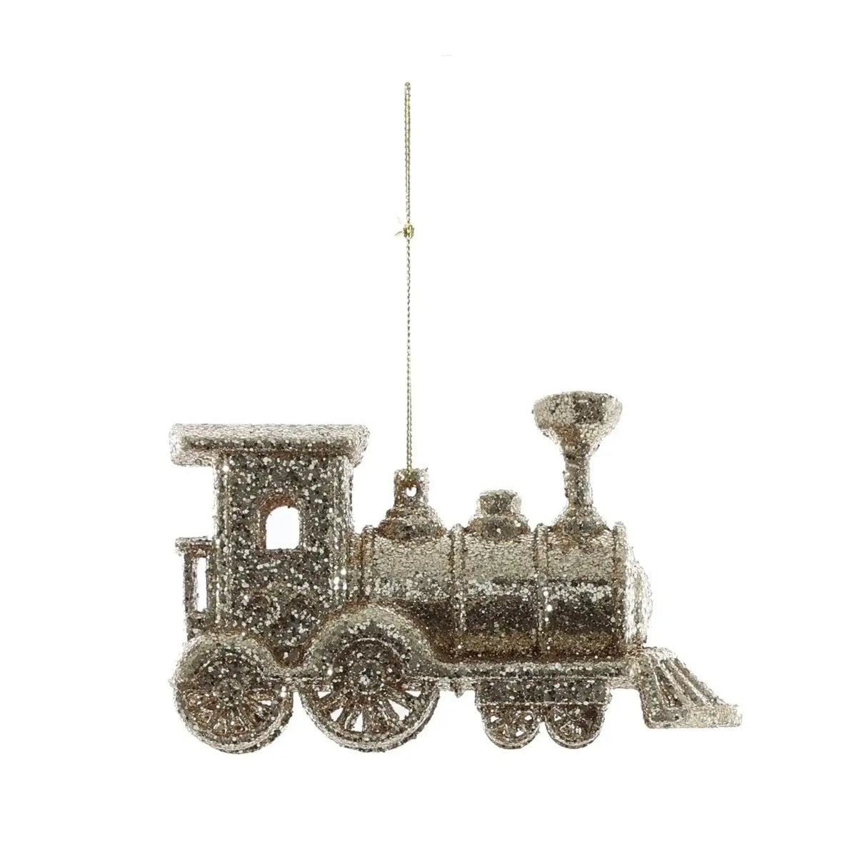 Champagne colored sparkly train hanging decoration by Bristow Direct