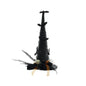 Black witch hat with bats, orange ribbon, skull, and feathers, Halloween home decor