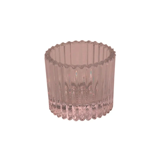 Pink Ribbed Glass Tealight Holder (4.5cm)