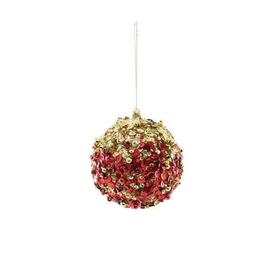 Sequin Encrusted Hanging Decoration - Red &amp; Gold - (Small)