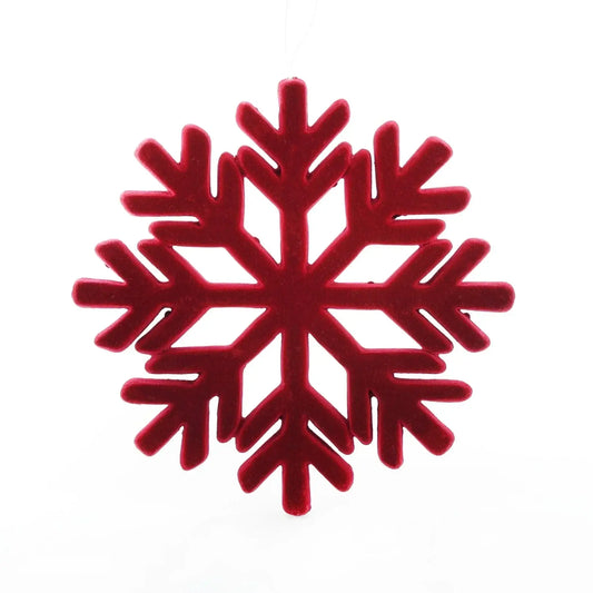 Flocked Snowflake Hanging Decoration - Burgundy  (22cm)