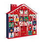 Toy shop themed wooden advent calendar house with festive holiday illustrations