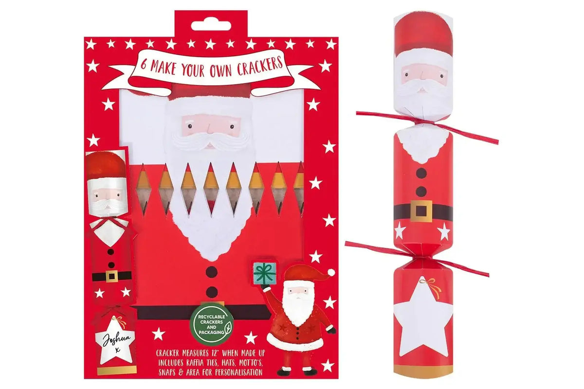 Santa Claus DIY Christmas cracker kit with red festive packaging and star accents