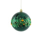 Green Christmas ornament ball with glitter and gemstone accents, festive holiday decoration