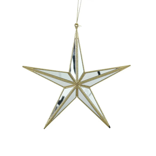 Gold and mirror glass star ornament for home décor, hanging holiday decoration.