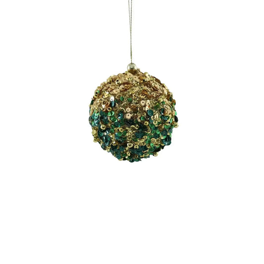 Small Bead Encrusted Bauble - Gold and Green