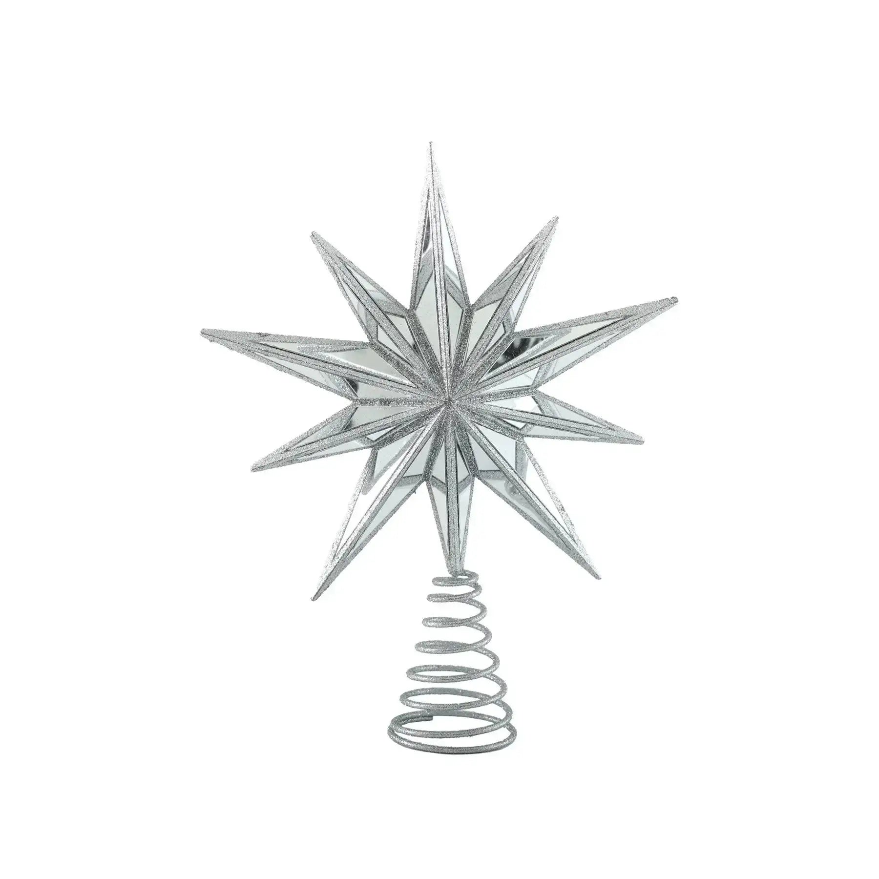 Silver glitter star tree topper with spiral base for Christmas decoration
