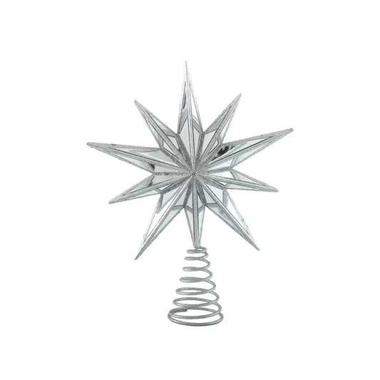 Silver glitter star tree topper with spiral base for Christmas decoration