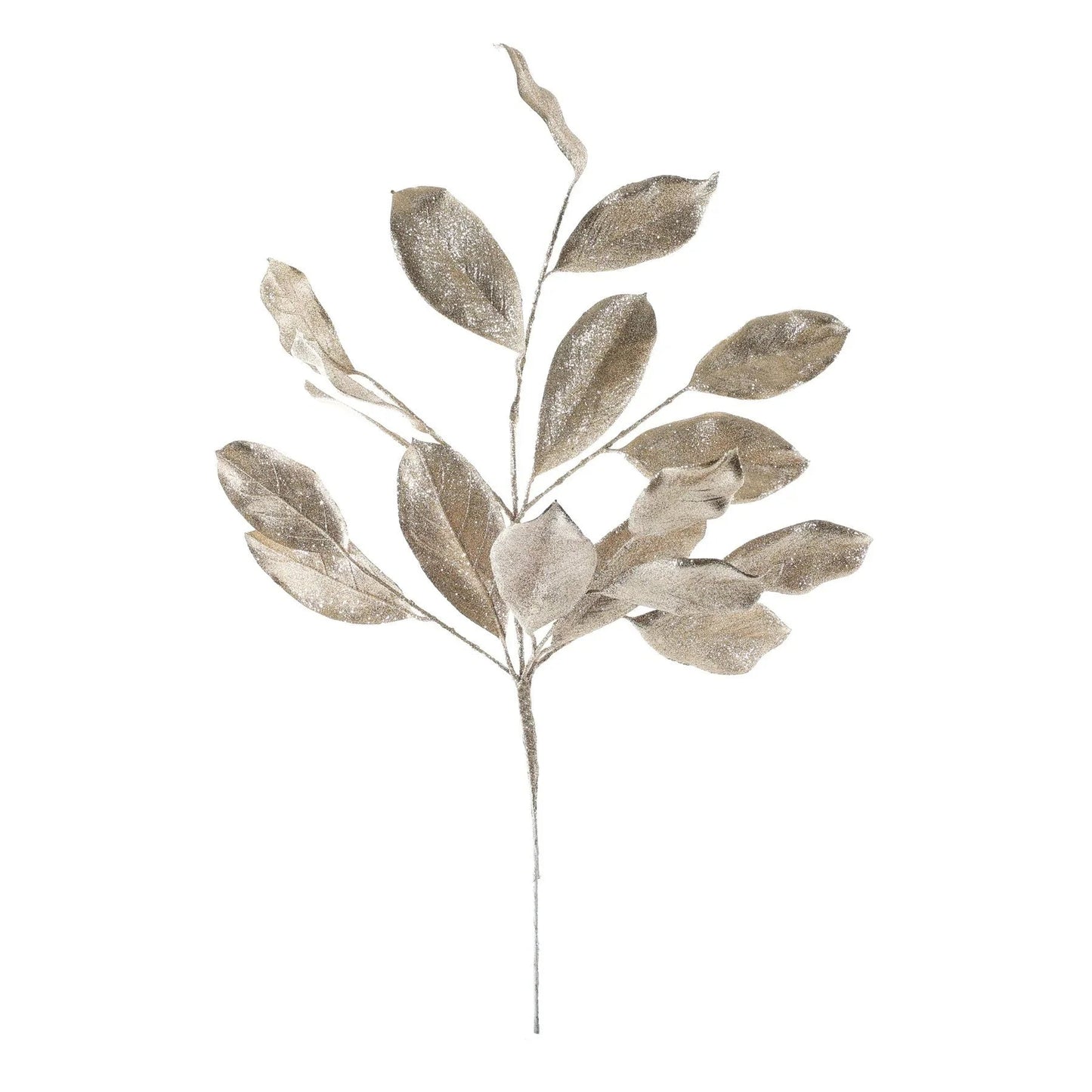 Decorative gold glitter leaf spray stem for elegant home décor or floral arrangements